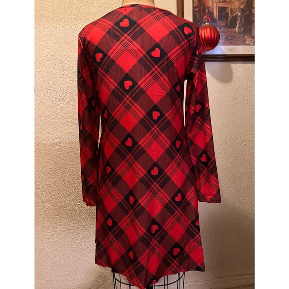 Roshop Heart and Plaid Crew Neck with Pockets Dress NWT Size M - Picture 7 of 11
